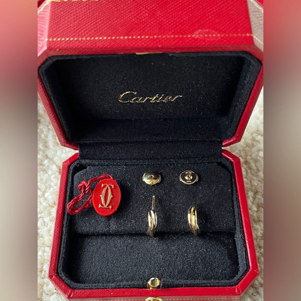 Cartier Tri Color 18K Yellow White & Rose Gold Small Trinity Hoop Earrings